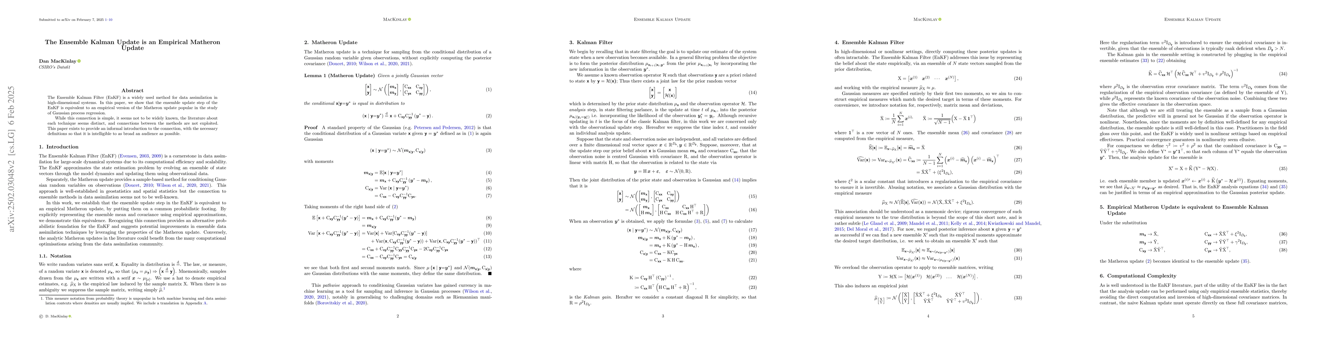 Thumbnail for The Ensemble Kalman Update is an Empirical Matheron Update
