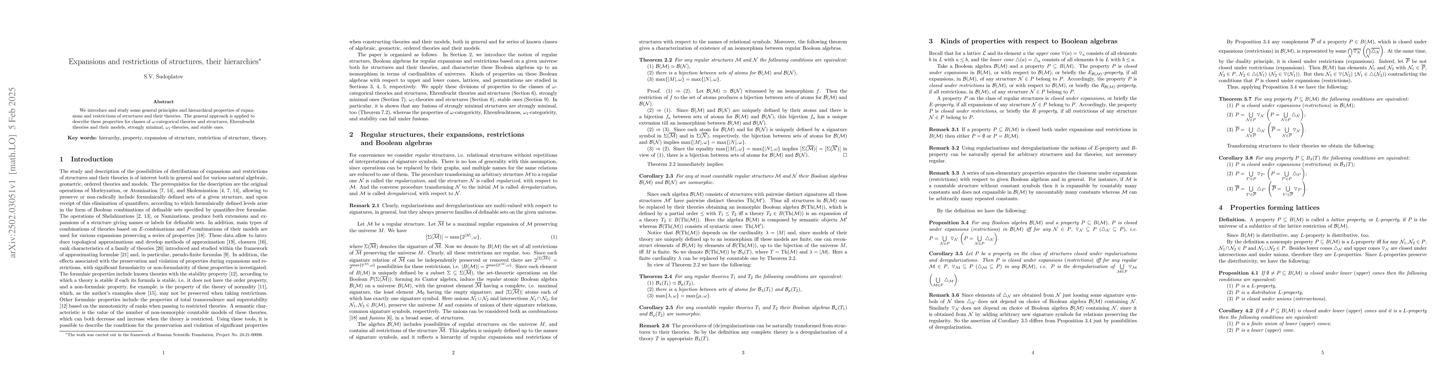 Thumbnail for Expansions and restrictions of structures and theories, their
  hierarchies