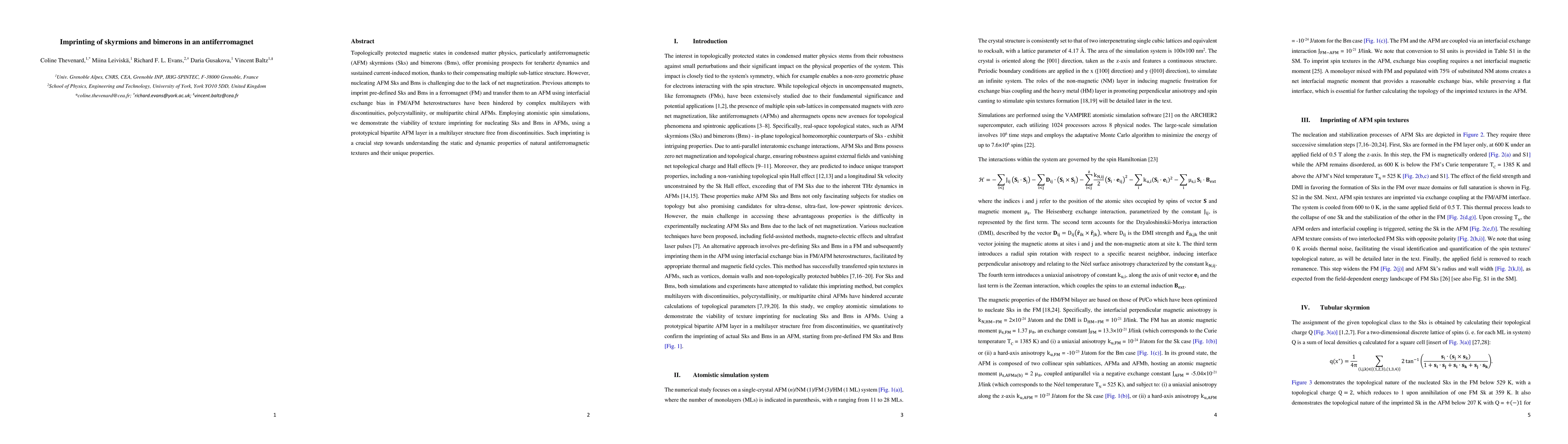 Thumbnail for Imprinting of skyrmions and bimerons in an antiferromagnet