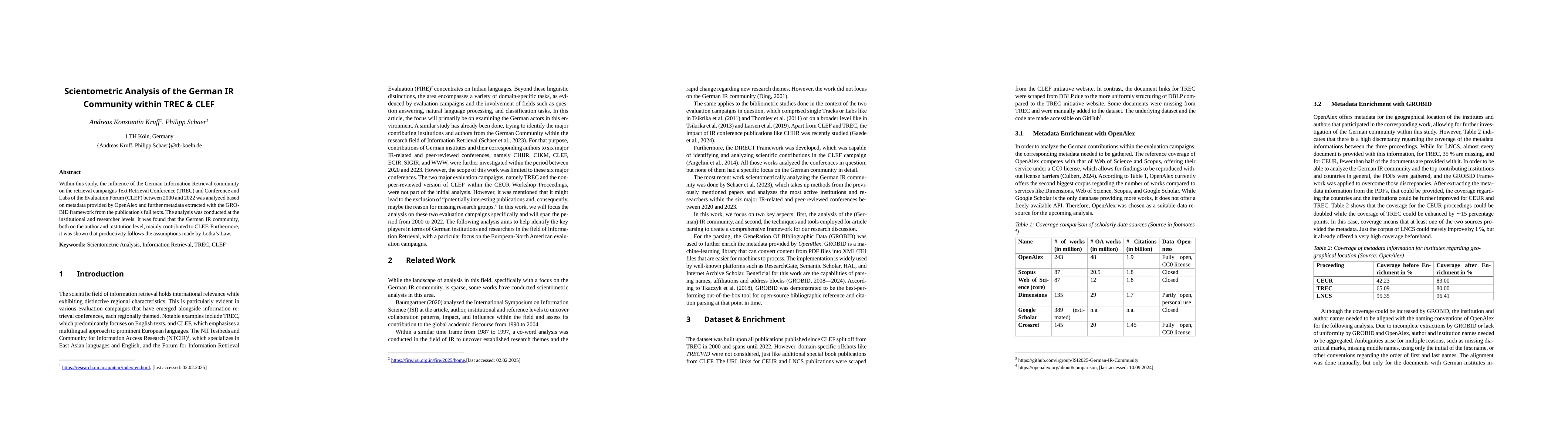 Thumbnail for Scientometric Analysis of the German IR Community within TREC & CLEF