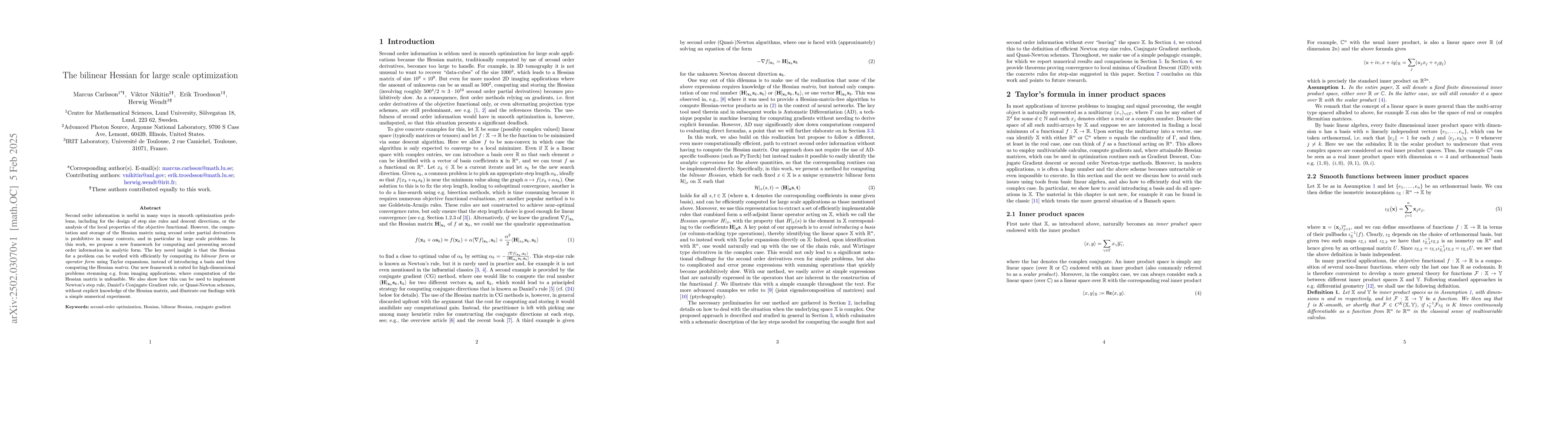 Thumbnail for The bilinear Hessian for large scale optimization