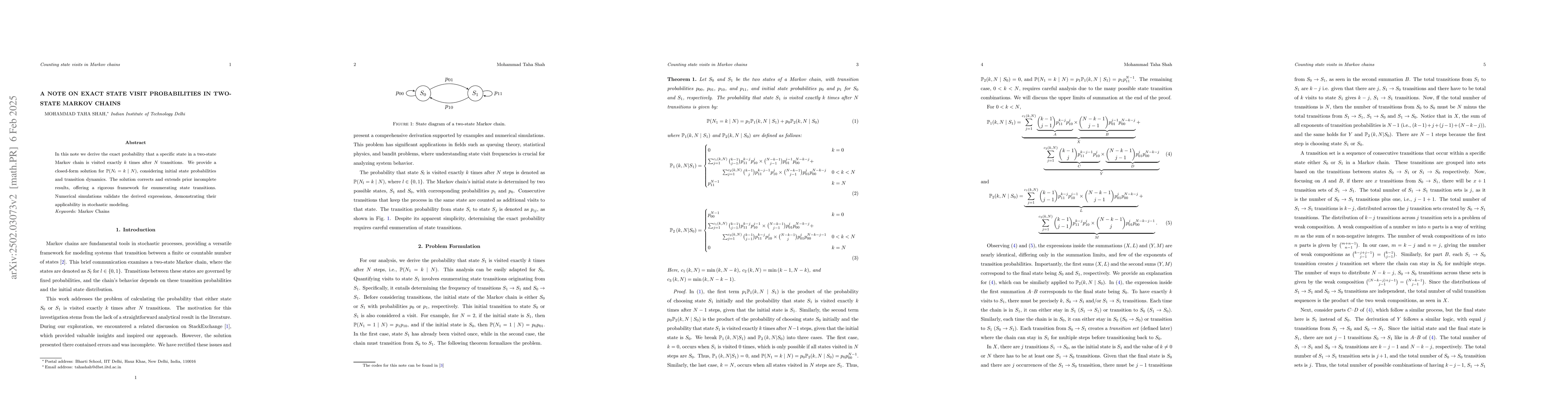 Thumbnail for A Note on Exact State Visit Probabilities in Two-State Markov Chains