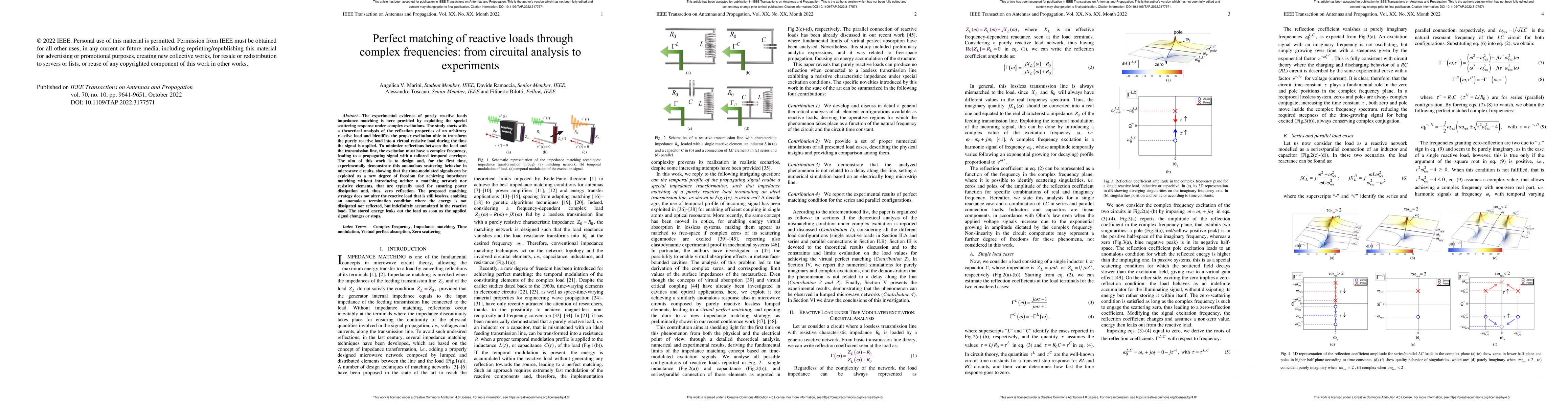 Thumbnail for Perfect matching of reactive loads through complex frequencies: from
  circuital analysis to experiments