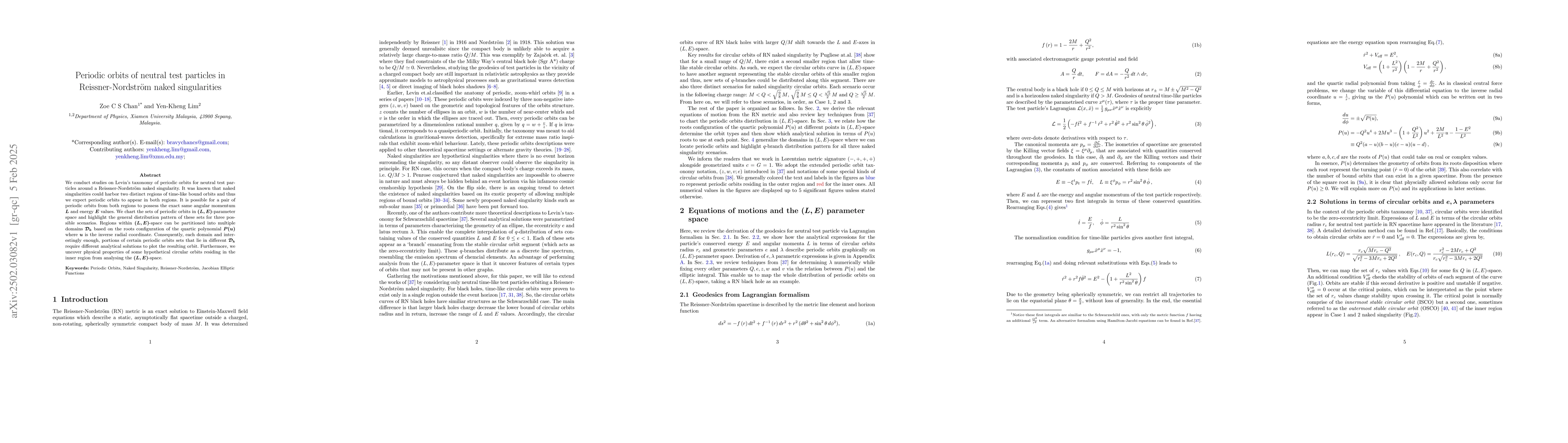 Thumbnail for Periodic orbits of neutral test particles in Reissner-Nordström
  naked singularities