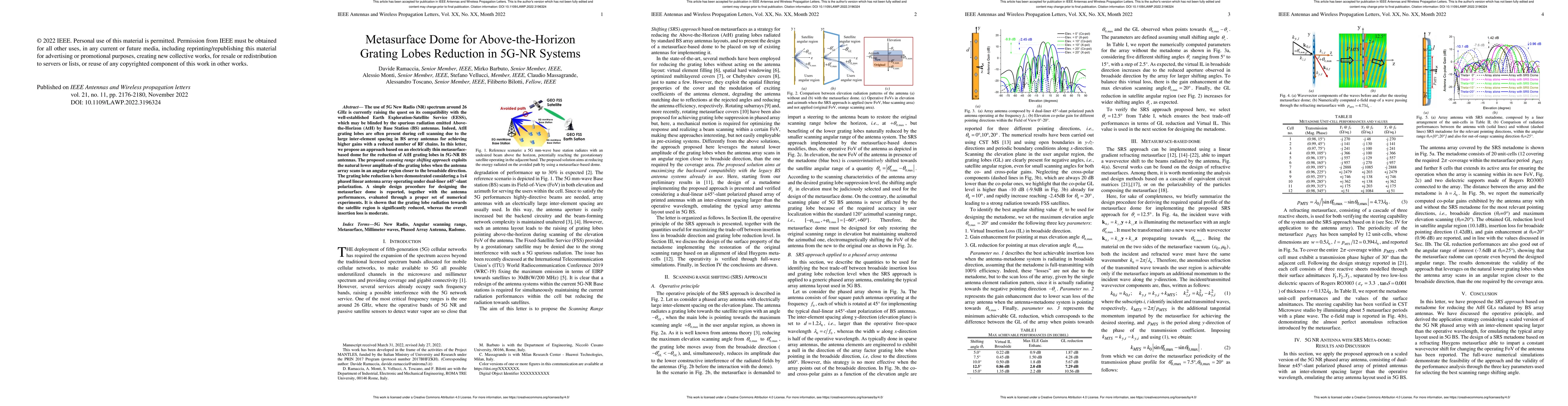 Thumbnail for Metasurface Dome for Above-the-Horizon Grating Lobes Reduction in 5G-NR
  Systems