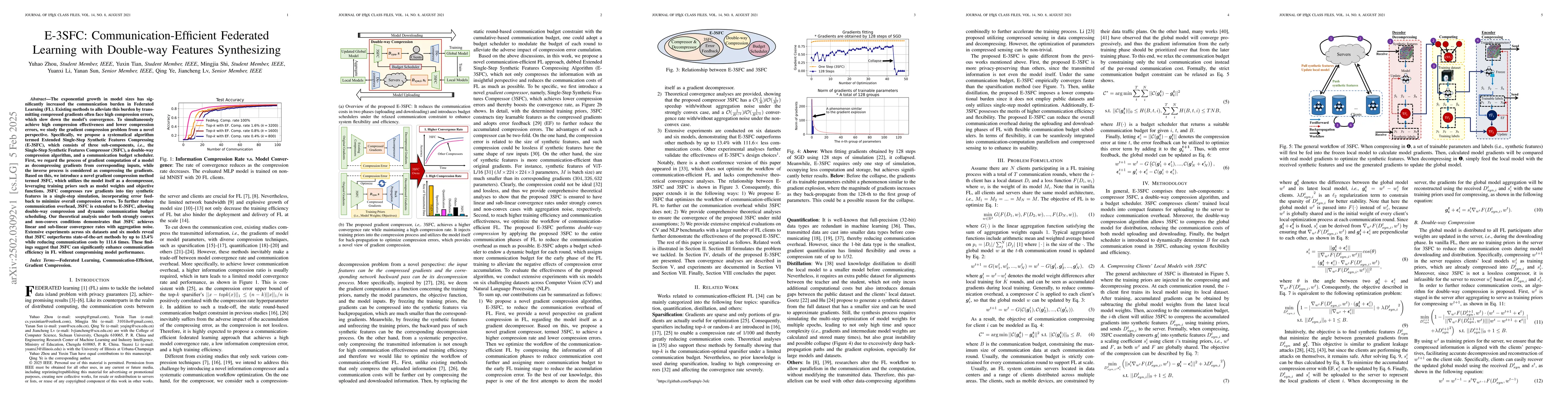 Thumbnail for E-3SFC: Communication-Efficient Federated Learning with Double-way
  Features Synthesizing