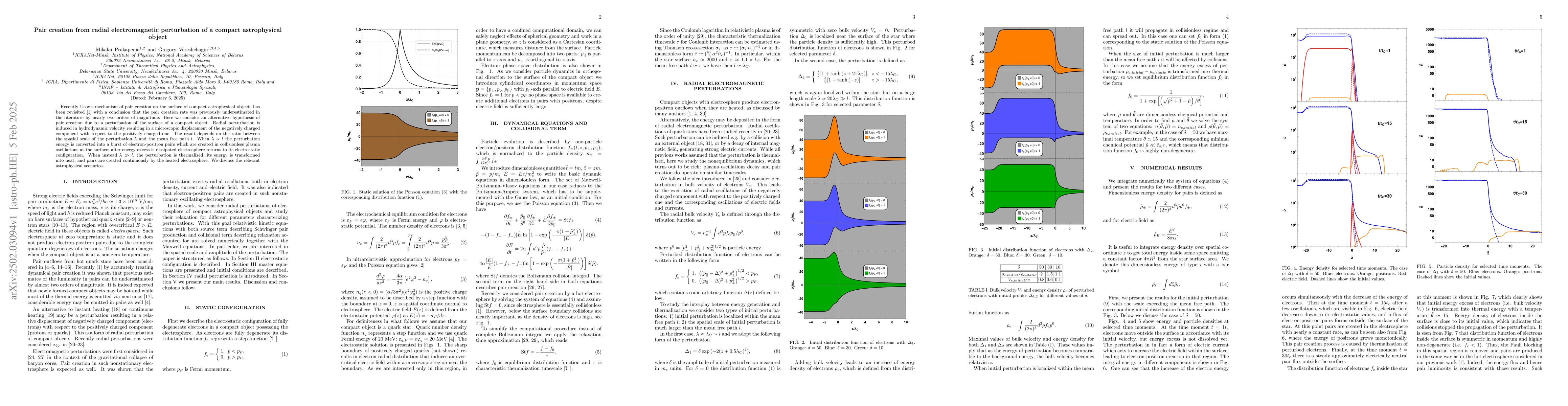 Thumbnail for Pair creation from radial electromagnetic perturbation of a compact
  astrophysical object