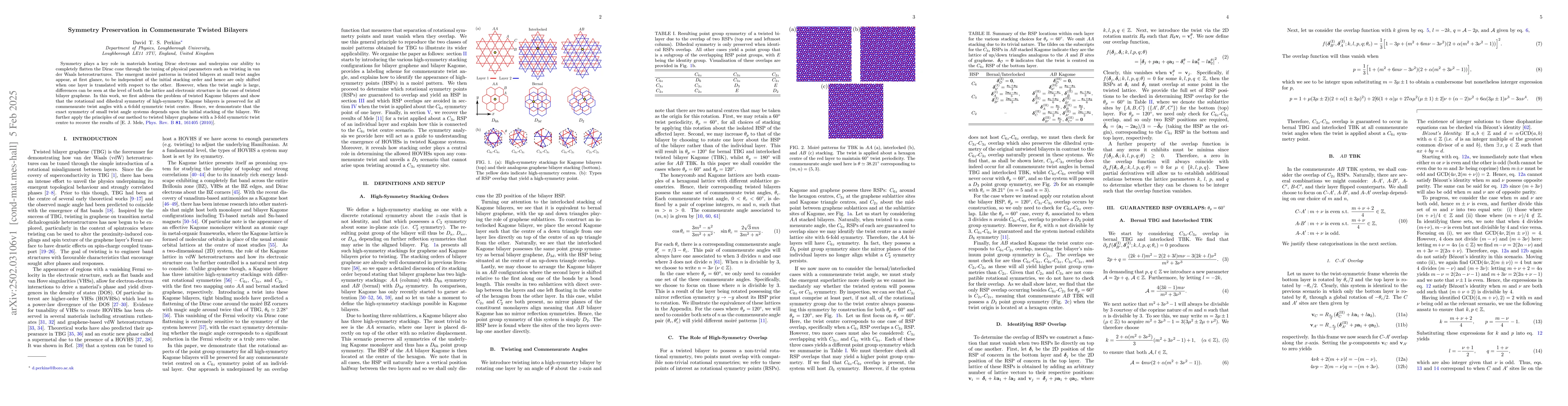 Thumbnail for Symmetry Preservation in Commensurate Twisted Bilayers