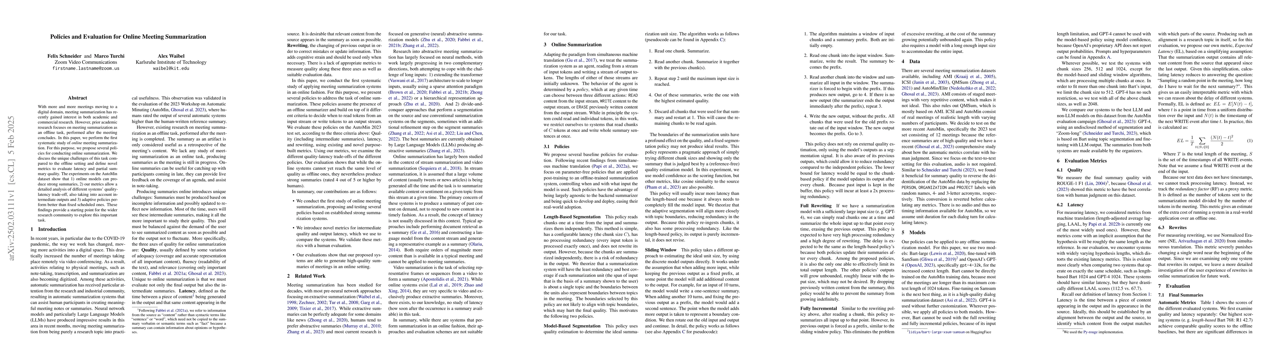 Thumbnail for Policies and Evaluation for Online Meeting Summarization