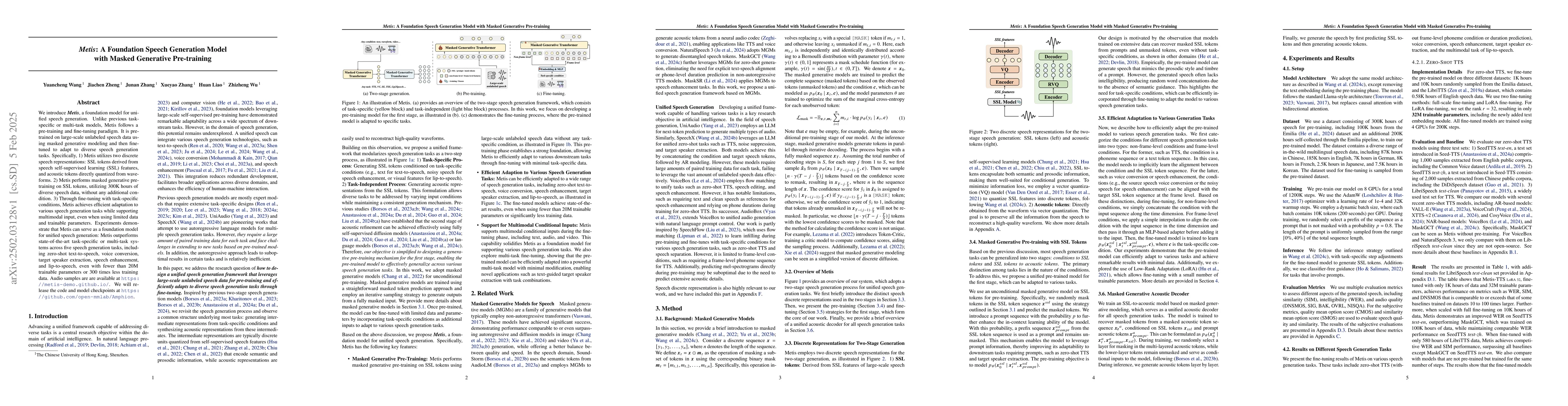 Thumbnail for Metis: A Foundation Speech Generation Model with Masked Generative
  Pre-training