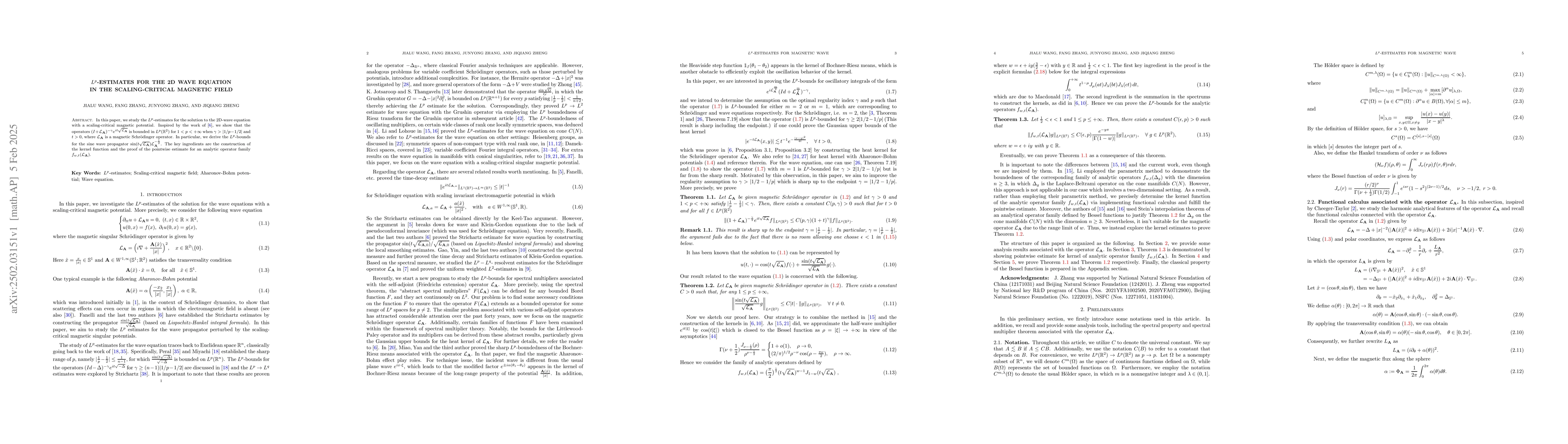 Thumbnail for $L^p$-estimates for the 2D wave equation in the scaling-critical
  magnetic field