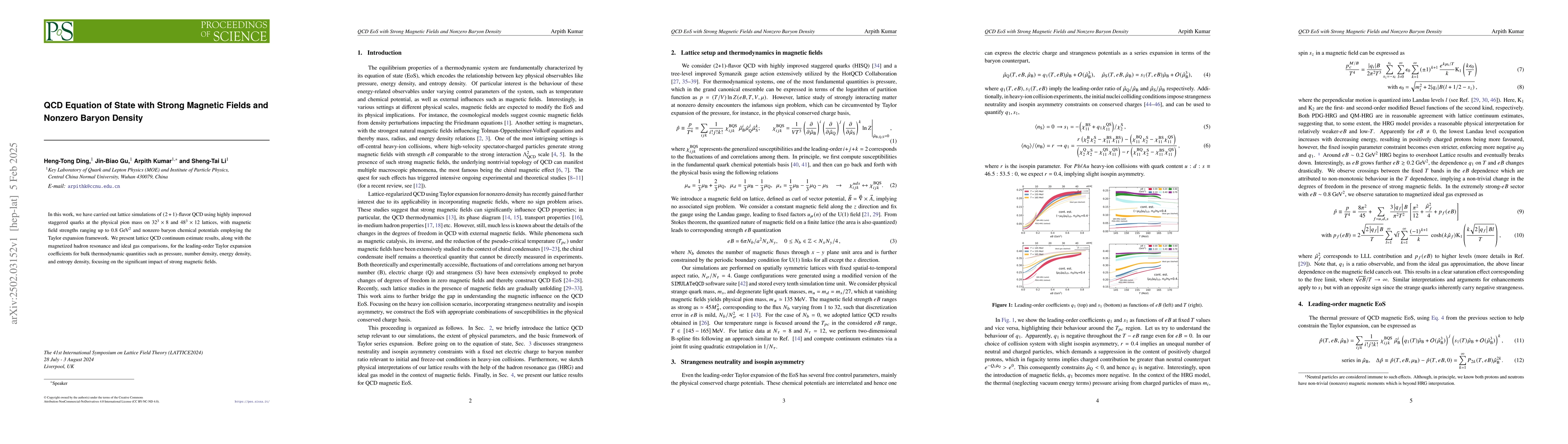Thumbnail for QCD Equation of State with Strong Magnetic Fields and Nonzero Baryon
  Density