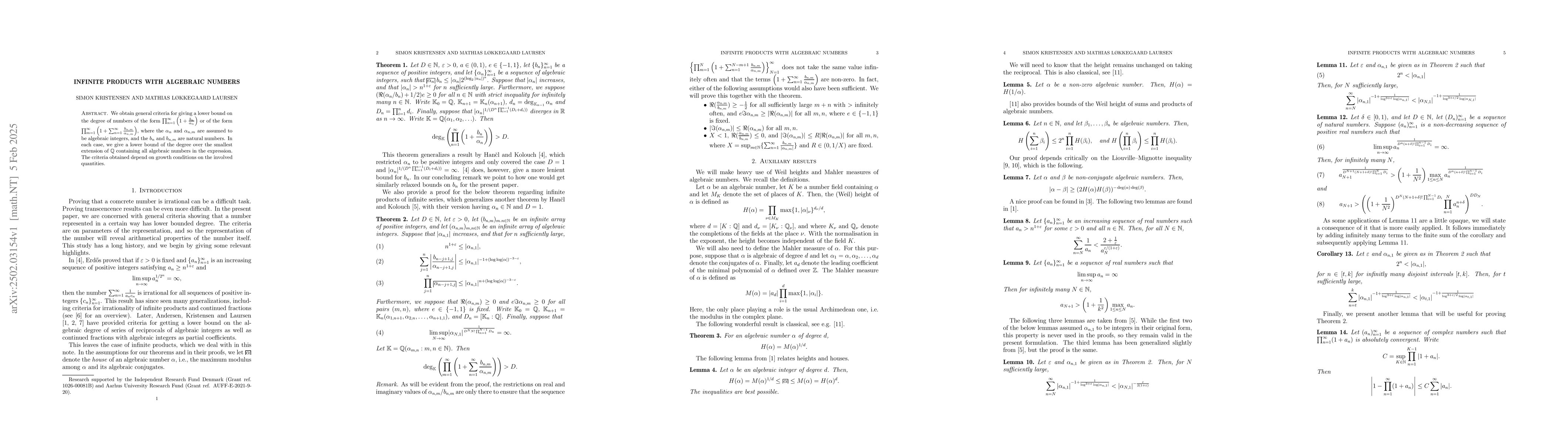 Thumbnail for Infinite products with algebraic numbers