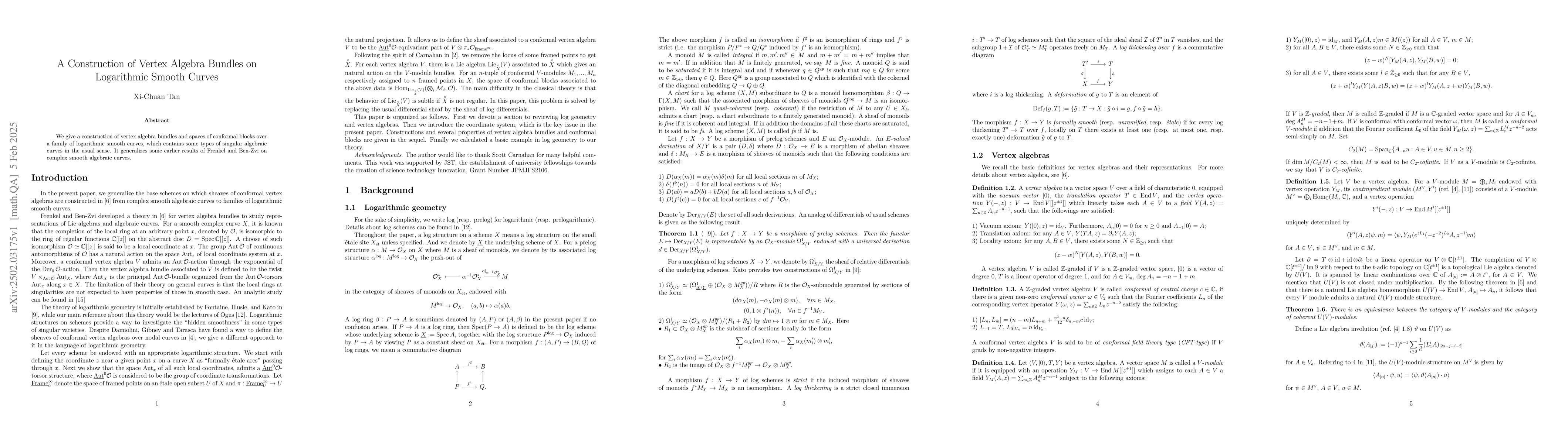 Thumbnail for A construction of vertex algebra bundles on logarithmic smooth curves