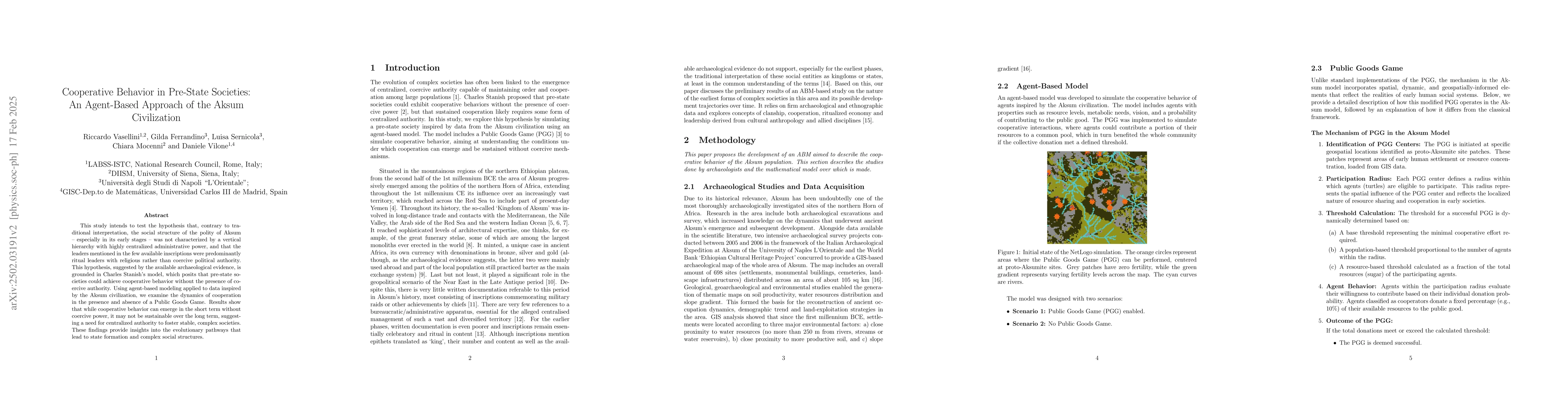 Thumbnail for Cooperative Behavior in Pre-State Societies: An Agent-Based Approach of
  the Aksum Civilization