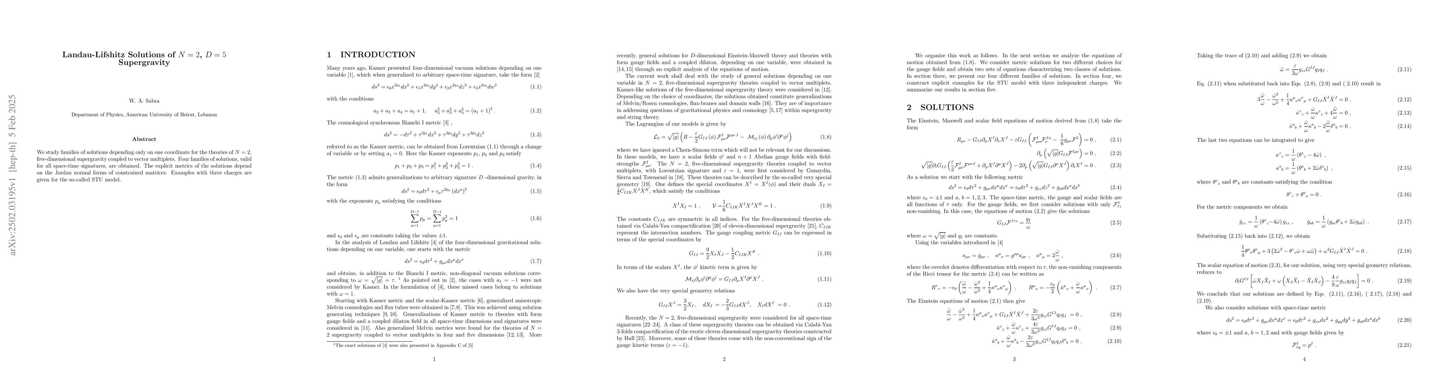 Thumbnail for Landau-Lifshitz Solutions of N=2, D=5 Supergravity