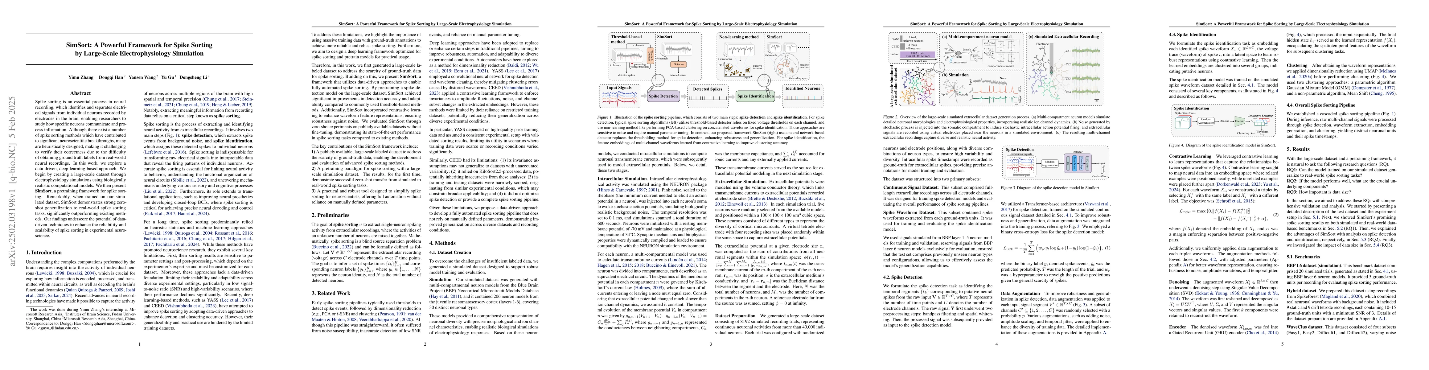 Thumbnail for SimSort: A Powerful Framework for Spike Sorting by Large-Scale
  Electrophysiology Simulation