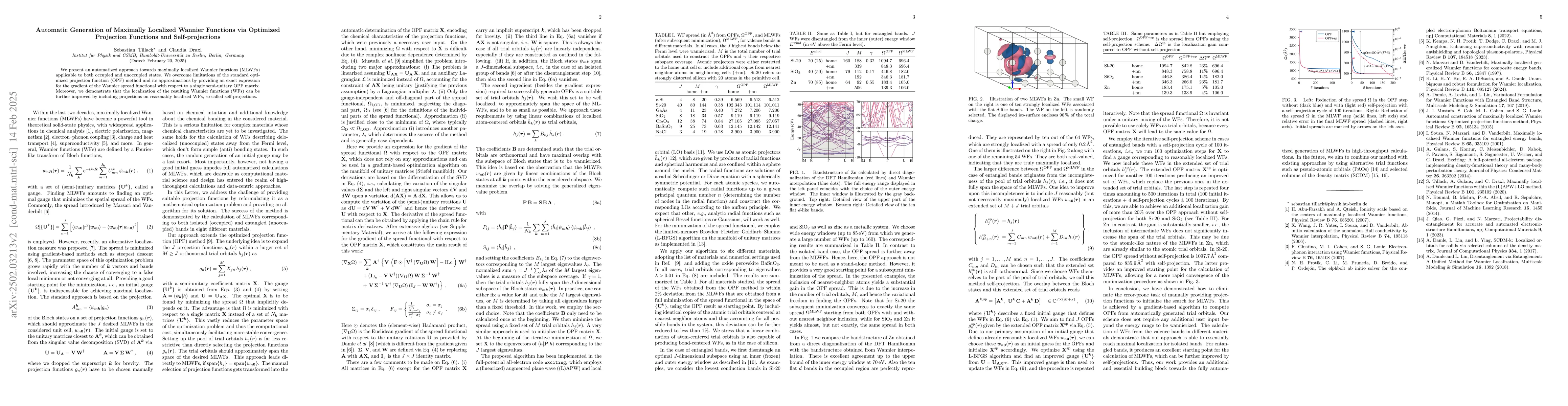 Thumbnail for Automatic Generation of Maximally Localized Wannier Functions via
  Optimized Projection Functions and Self-projections