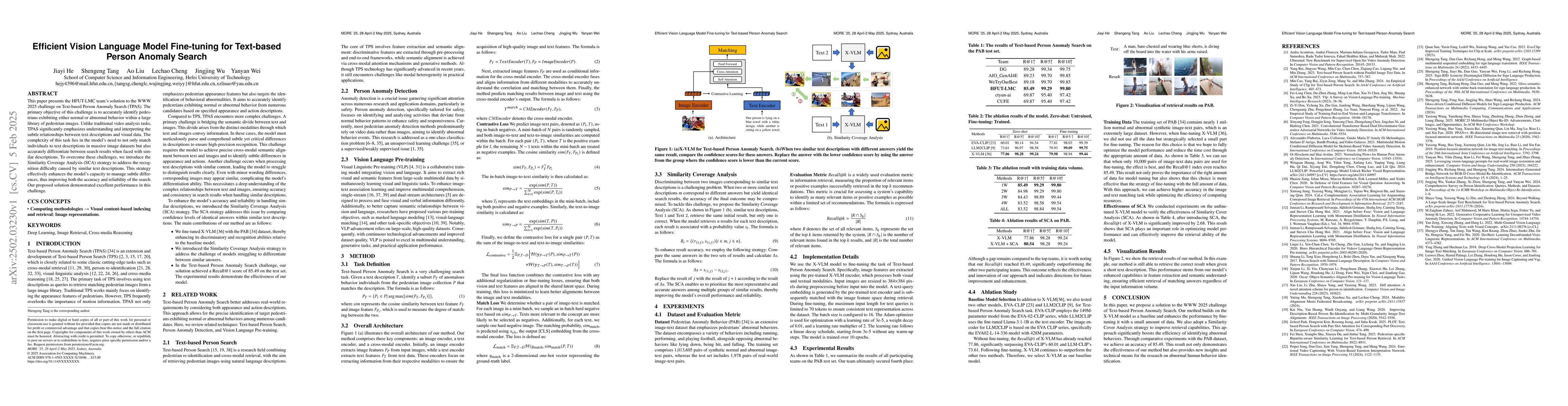 Thumbnail for Efficient Vision Language Model Fine-tuning for Text-based Person
  Anomaly Search