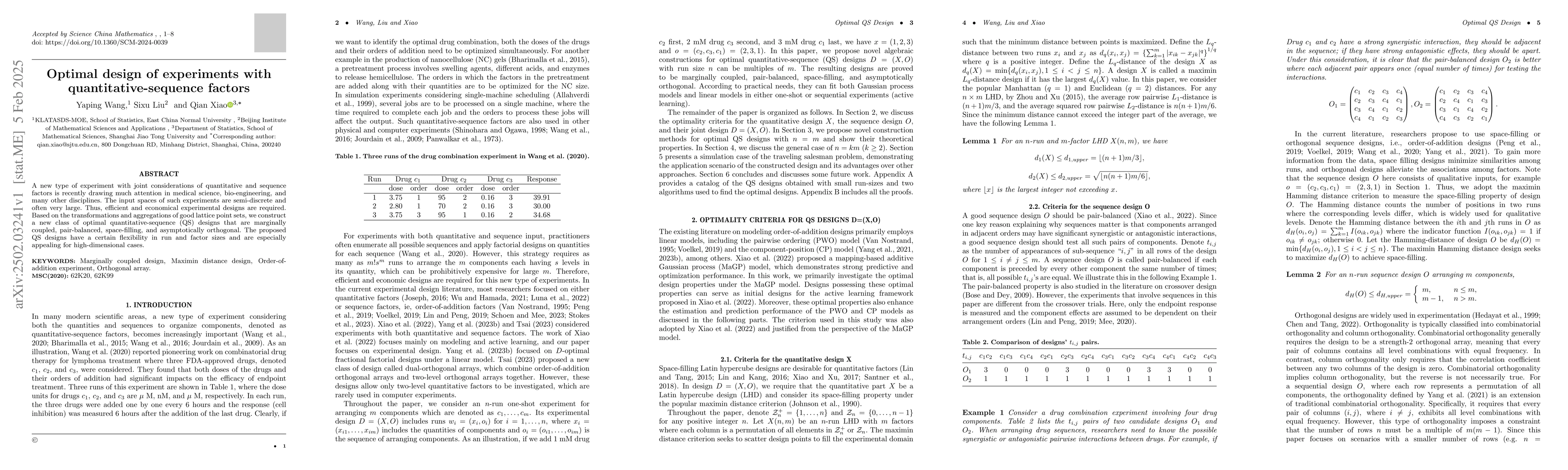 Thumbnail for Optimal design of experiments with quantitative-sequence factors