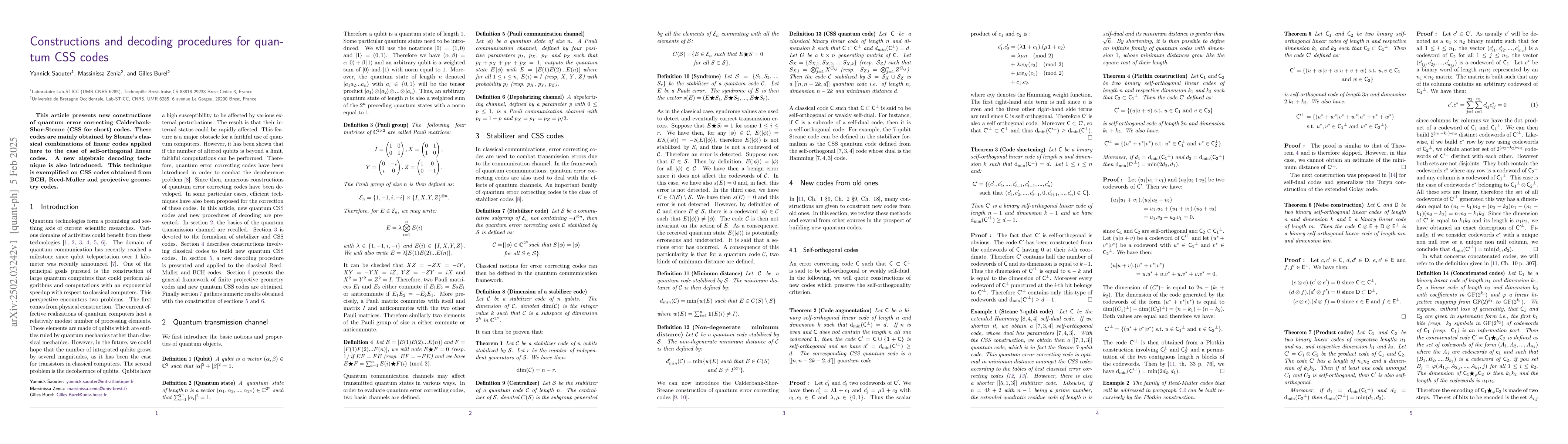 Thumbnail for Constructions and decoding procedures for quantum CSS codes