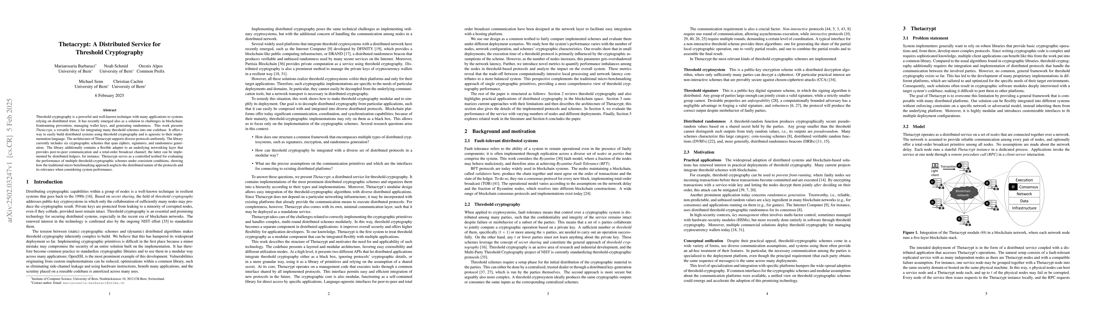 Thumbnail for Thetacrypt: A Distributed Service for Threshold Cryptography
