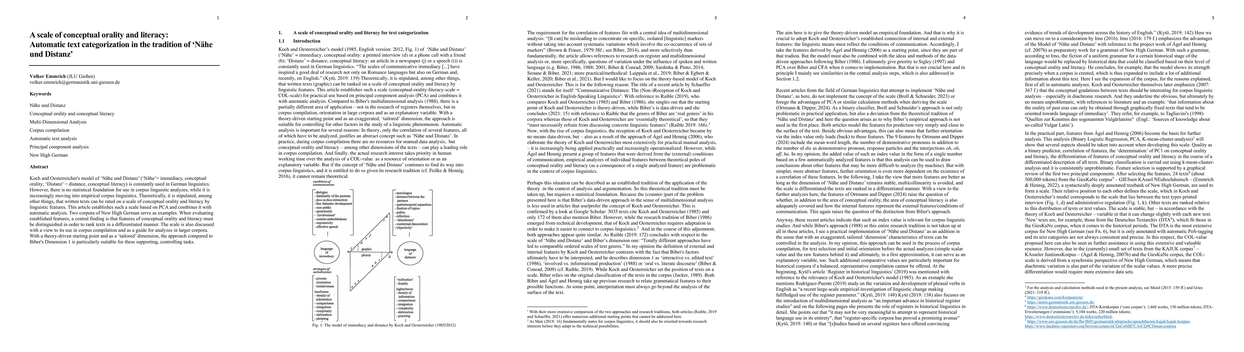 Thumbnail for A scale of conceptual orality and literacy: Automatic text
  categorization in the tradition of "Nähe und Distanz"