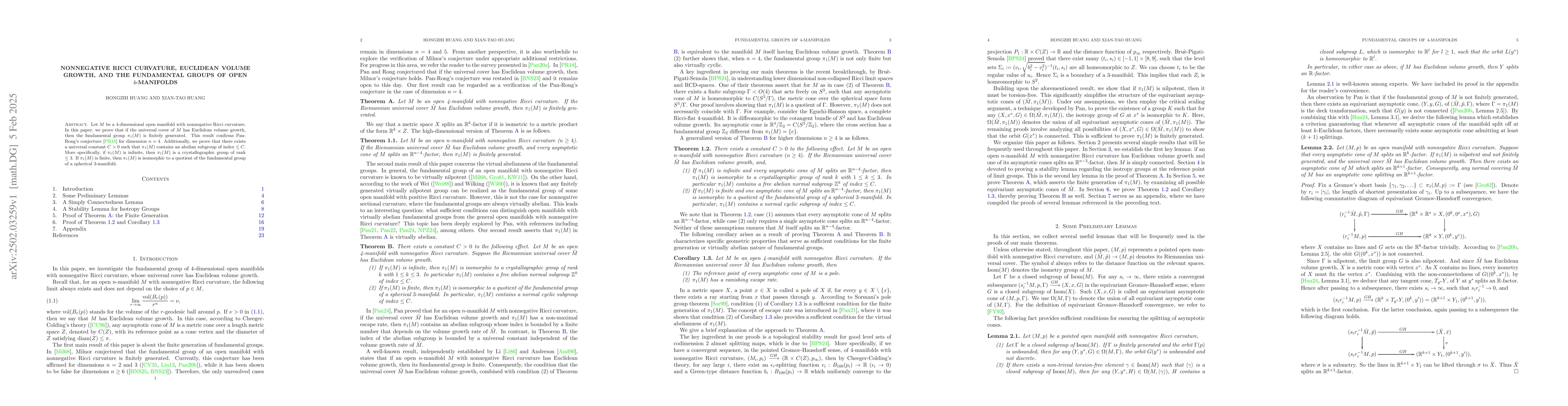 Thumbnail for Nonnegative Ricci Curvature, Euclidean Volume Growth, and the
  Fundamental Groups of Open $4$-Manifolds