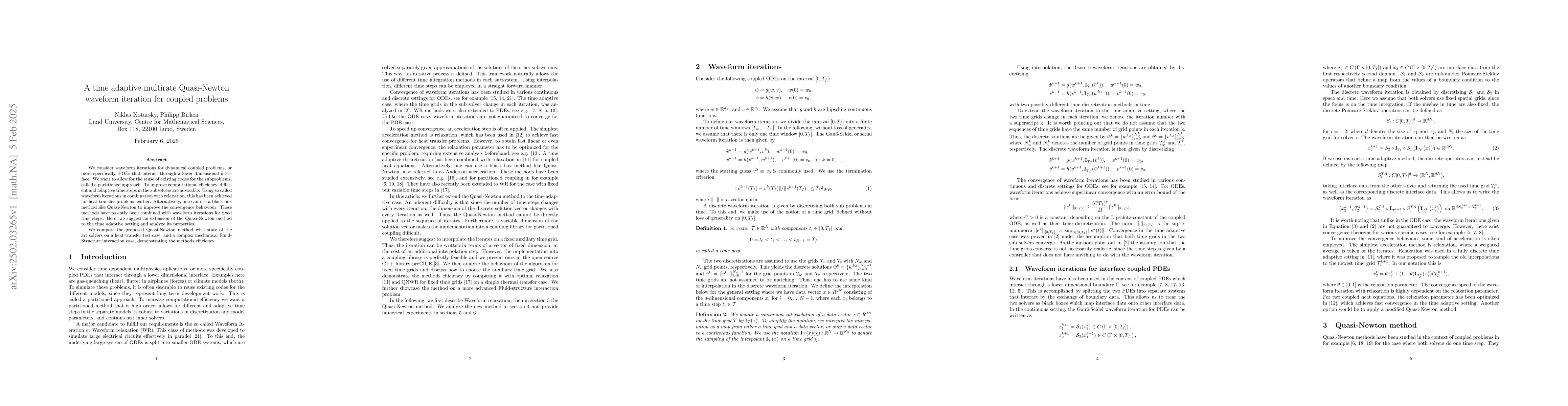Thumbnail for A time adaptive multirate Quasi-Newton waveform iteration for coupled
  problems