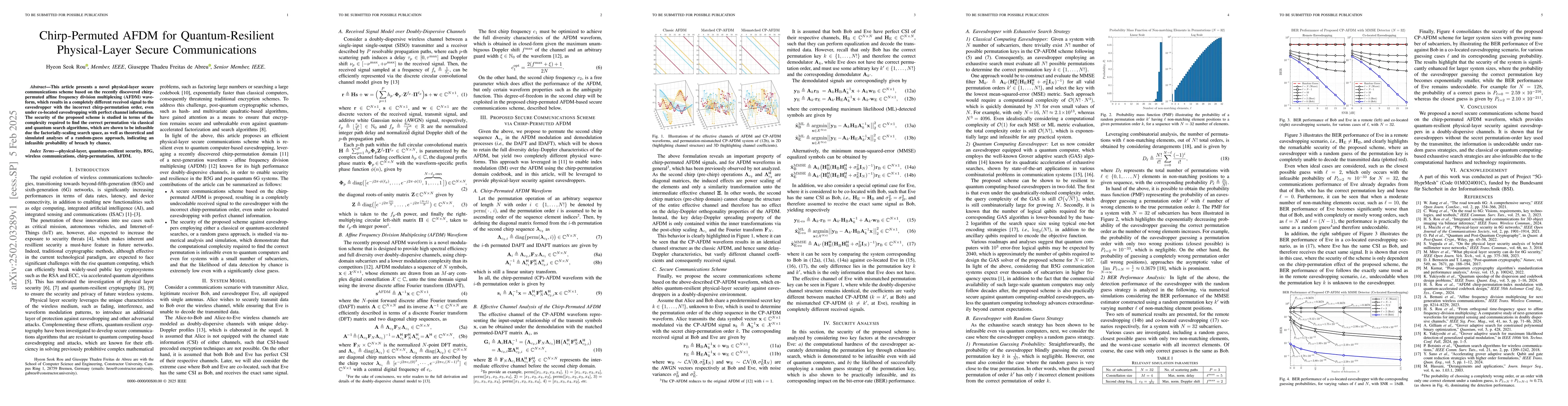 Thumbnail for Chirp-Permuted AFDM for Quantum-Resilient Physical-Layer Secure
  Communications