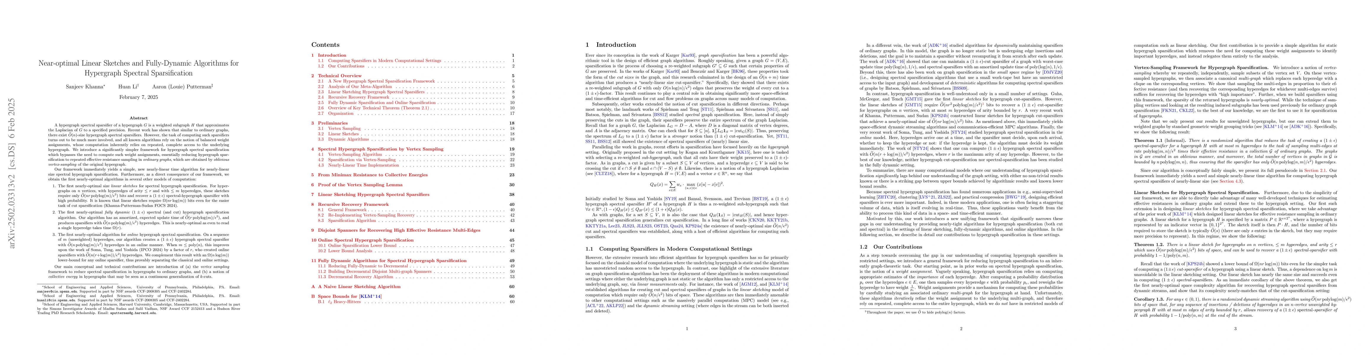 Thumbnail for Near-optimal Linear Sketches and Fully-Dynamic Algorithms for Hypergraph
  Spectral Sparsification