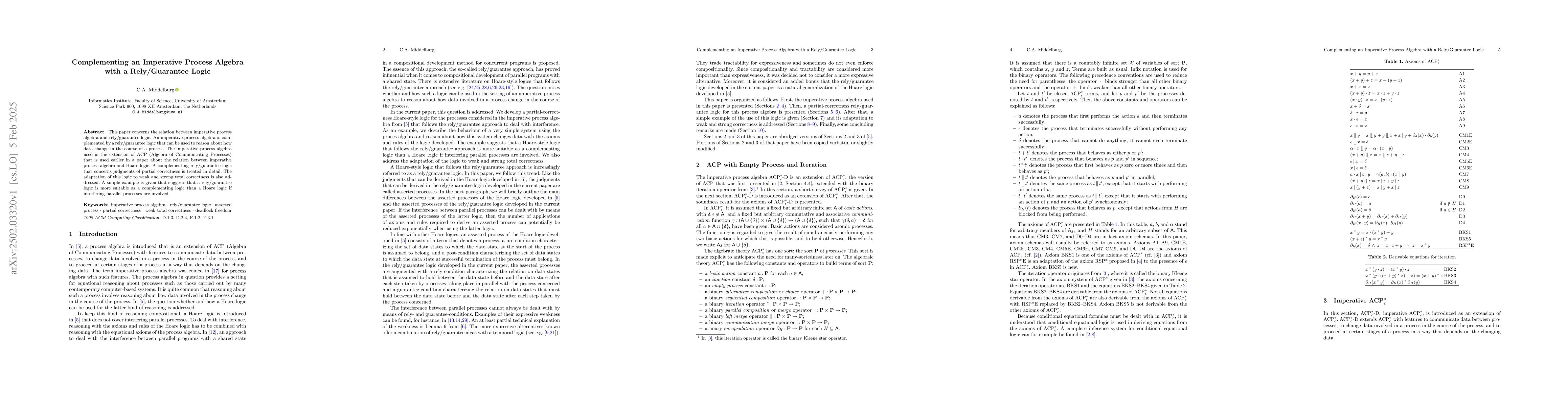 Thumbnail for Complementing an imperative process algebra with a rely/guarantee logic