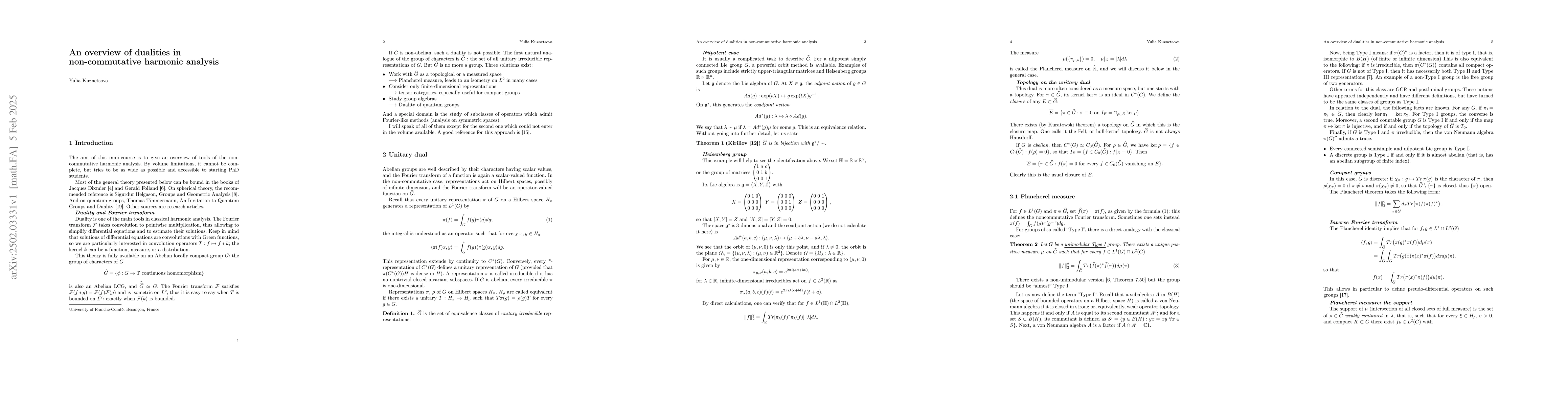 Thumbnail for An overview of dualities in non-commutative harmonic analysis