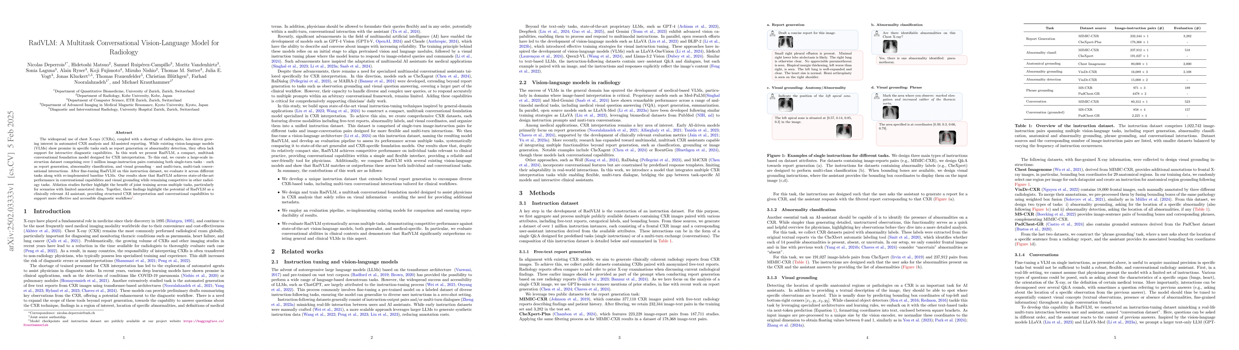 Thumbnail for RadVLM: A Multitask Conversational Vision-Language Model for Radiology