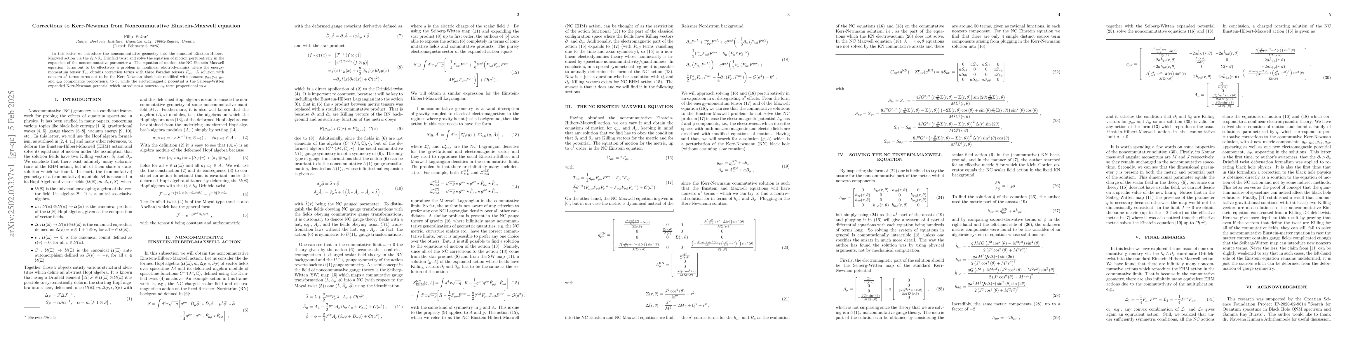 Thumbnail for Corrections to Kerr-Newman black hole from Noncommutative
  Einstein-Maxwell equation