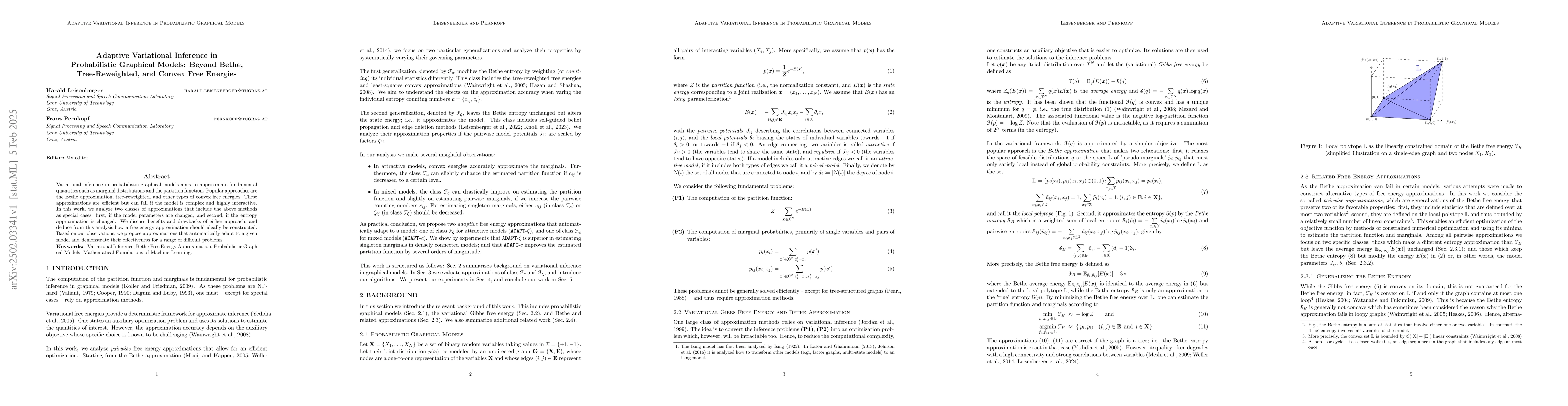 Thumbnail for Adaptive Variational Inference in Probabilistic Graphical Models: Beyond
  Bethe, Tree-Reweighted, and Convex Free Energies