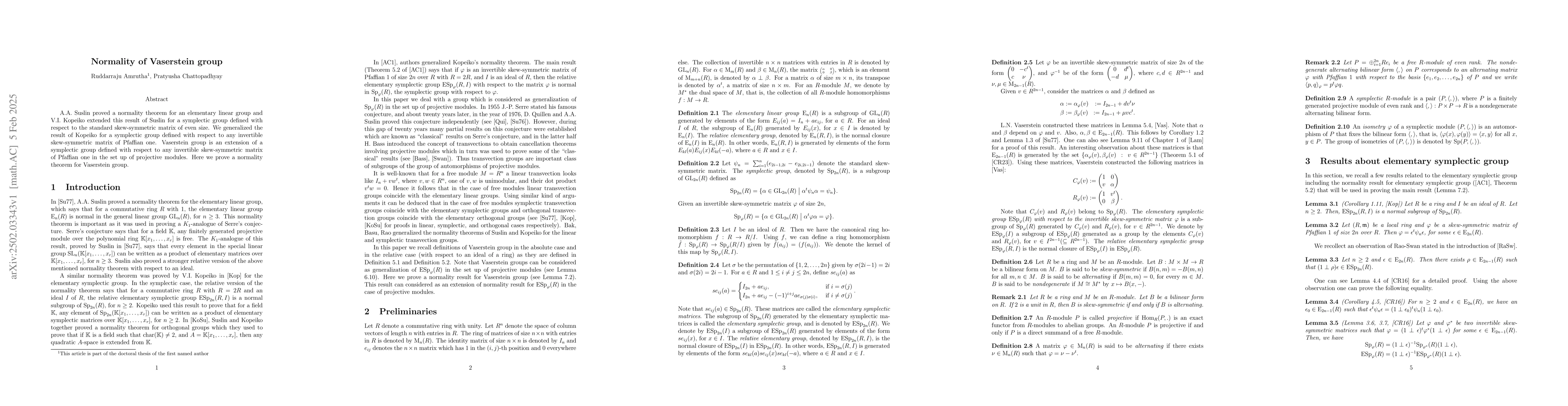 Thumbnail for Normality of Vaserstein group