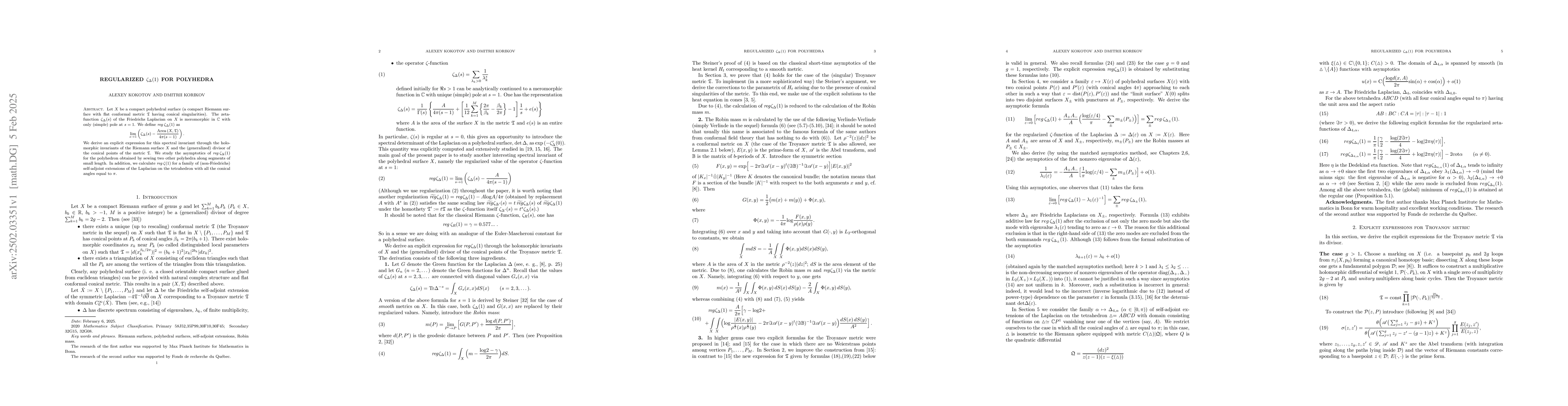 Thumbnail for Regularized $ζ_Δ(1)$ for polyhedra