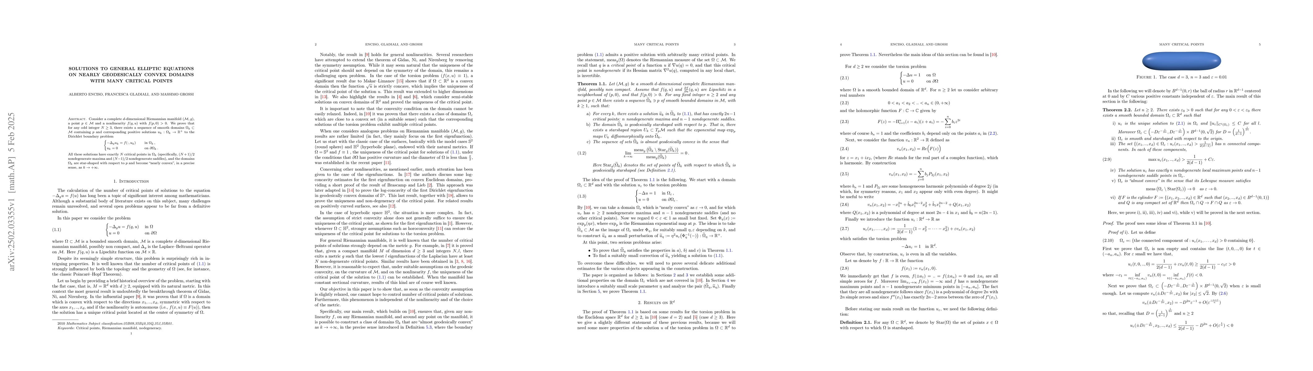 Thumbnail for Solutions to general elliptic equations on nearly geodesically convex
  domains with many critical points
