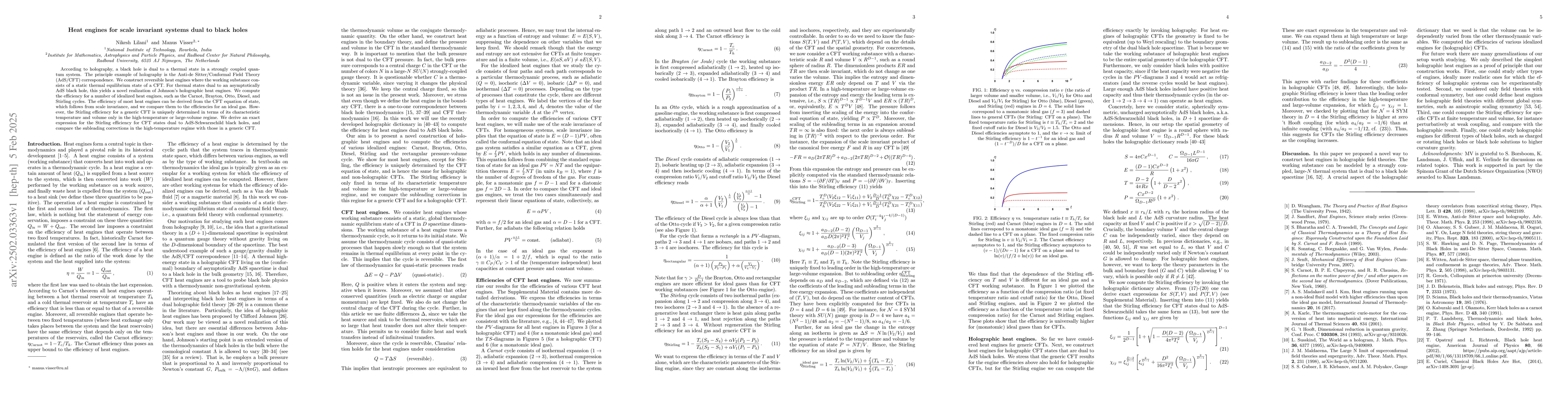 Thumbnail for Heat engines for scale invariant systems dual to black holes