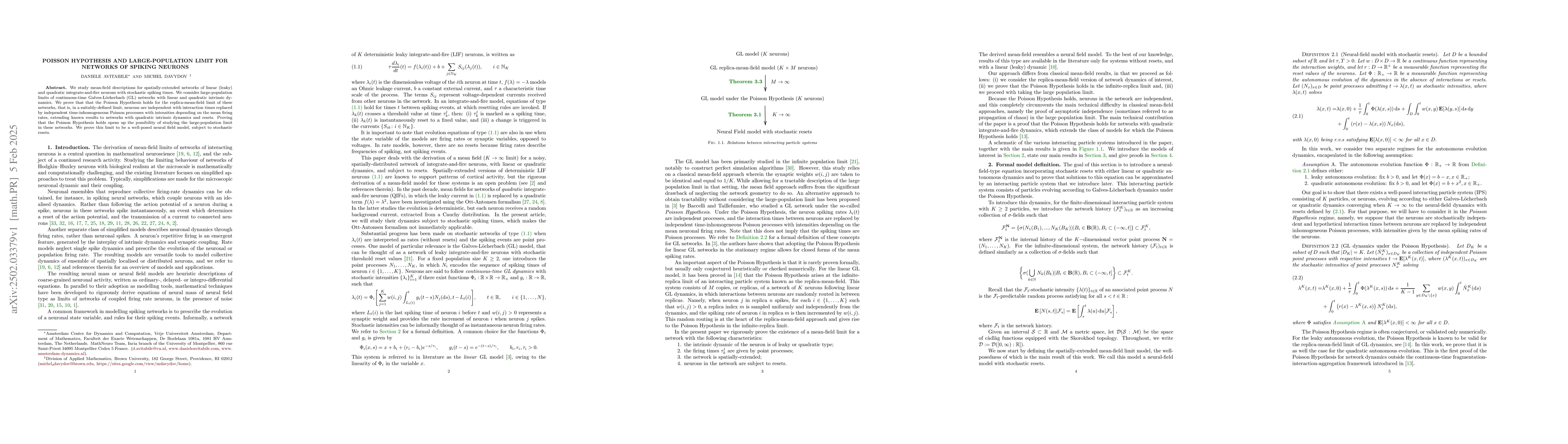 Thumbnail for Poisson Hypothesis and large-population limit for networks of spiking
  neurons
