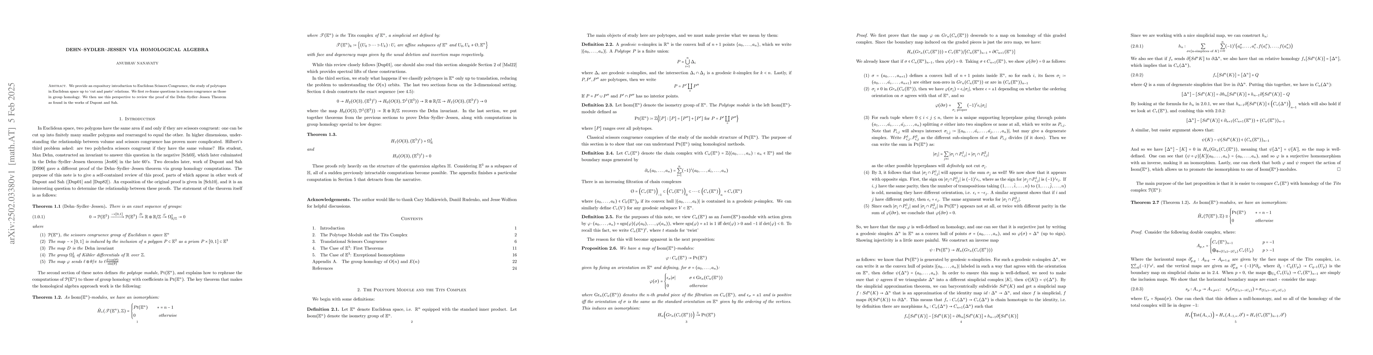 Thumbnail for Dehn-Sydler-Jessen Via Homological Algebra