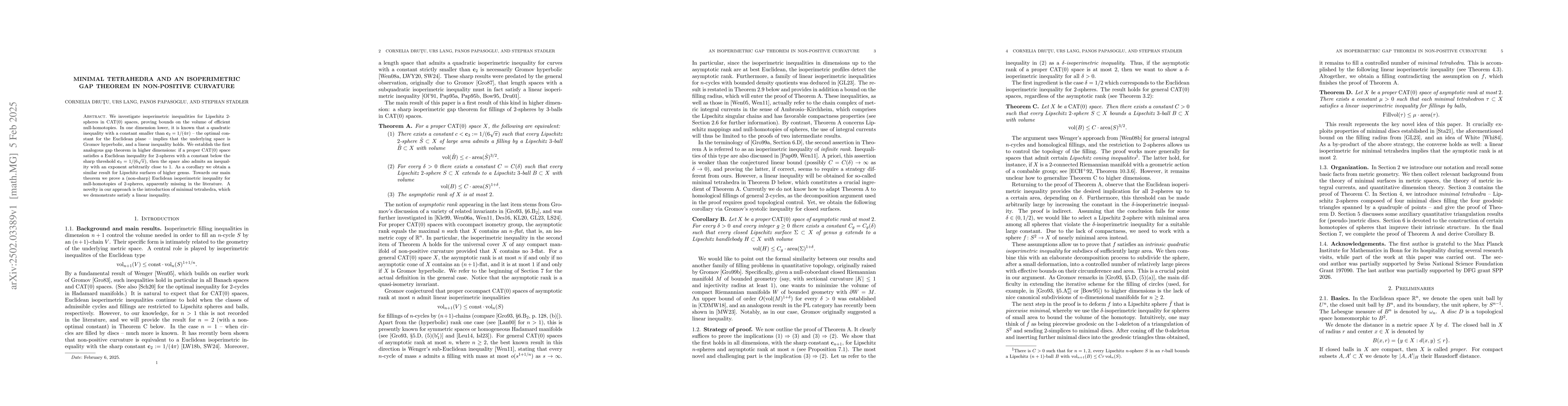 Thumbnail for Minimal tetrahedra and an isoperimetric gap theorem in non-positive
  curvature