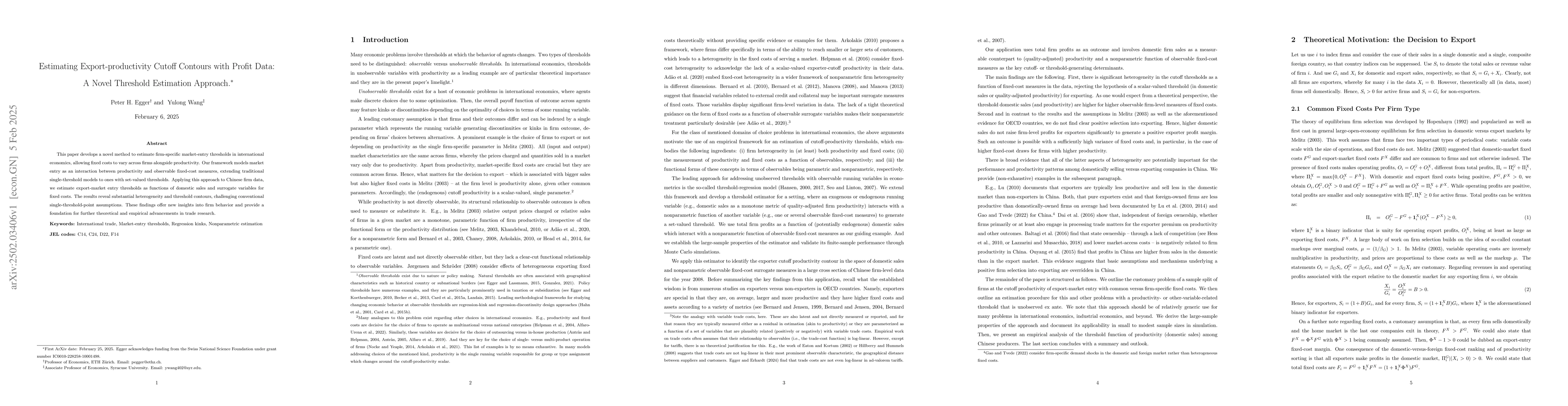 Thumbnail for Estimating Export-productivity Cutoff Contours with Profit Data: A Novel
  Threshold Estimation Approach