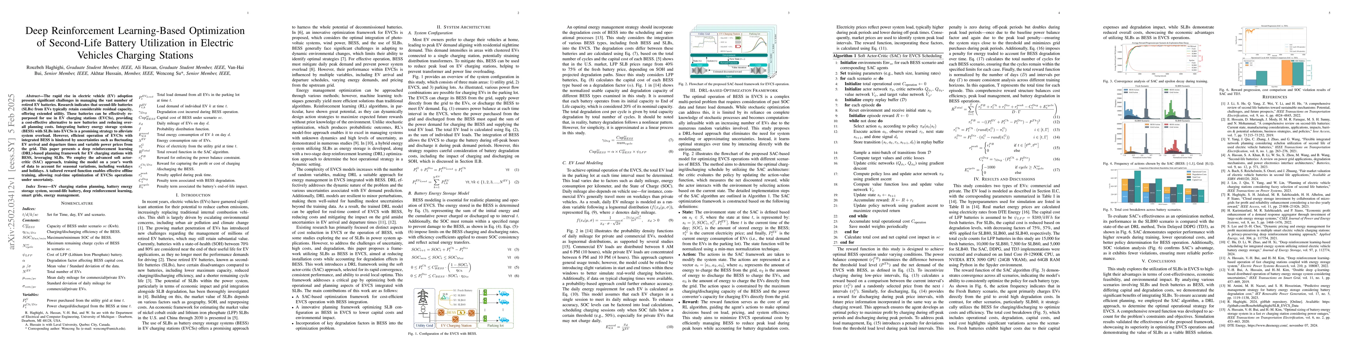 Thumbnail for Deep Reinforcement Learning-Based Optimization of Second-Life Battery
  Utilization in Electric Vehicles Charging Stations