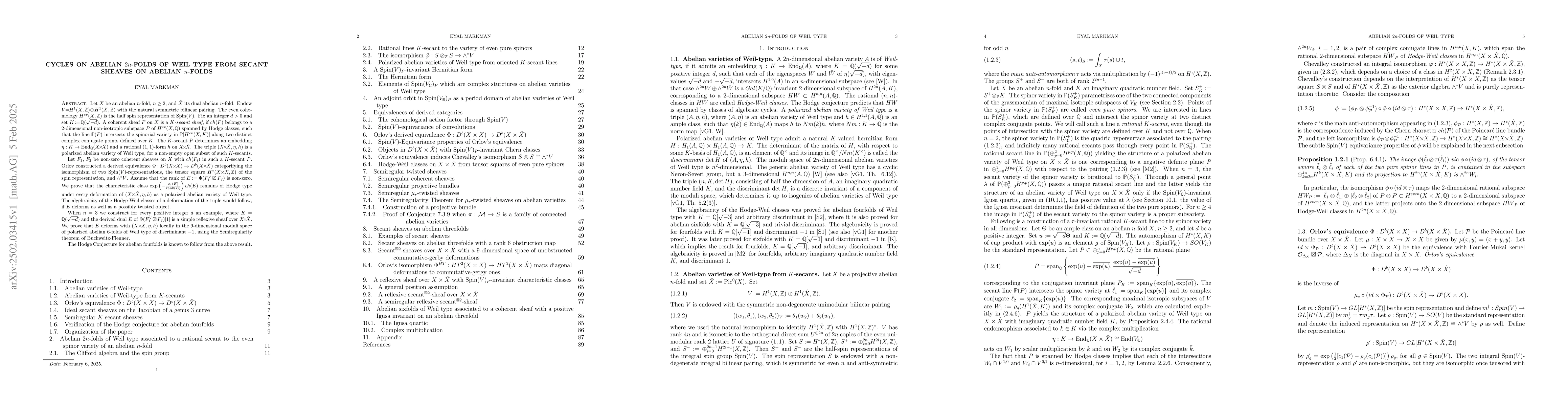 Thumbnail for Cycles on abelian 2n-folds of Weil type from secant sheaves on abelian
  n-folds