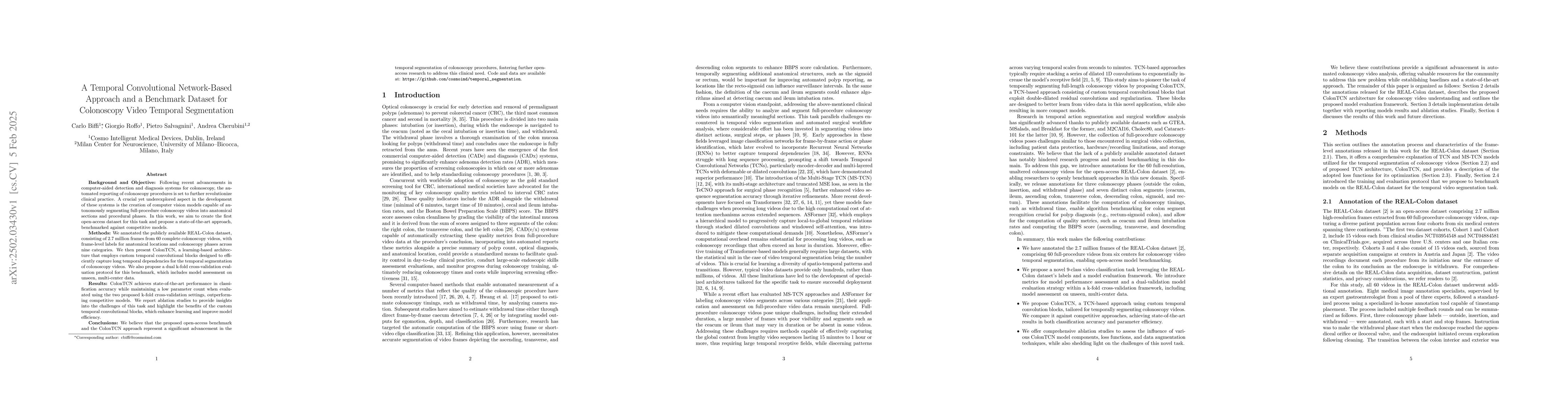 Thumbnail for A Temporal Convolutional Network-Based Approach and a Benchmark Dataset
  for Colonoscopy Video Temporal Segmentation