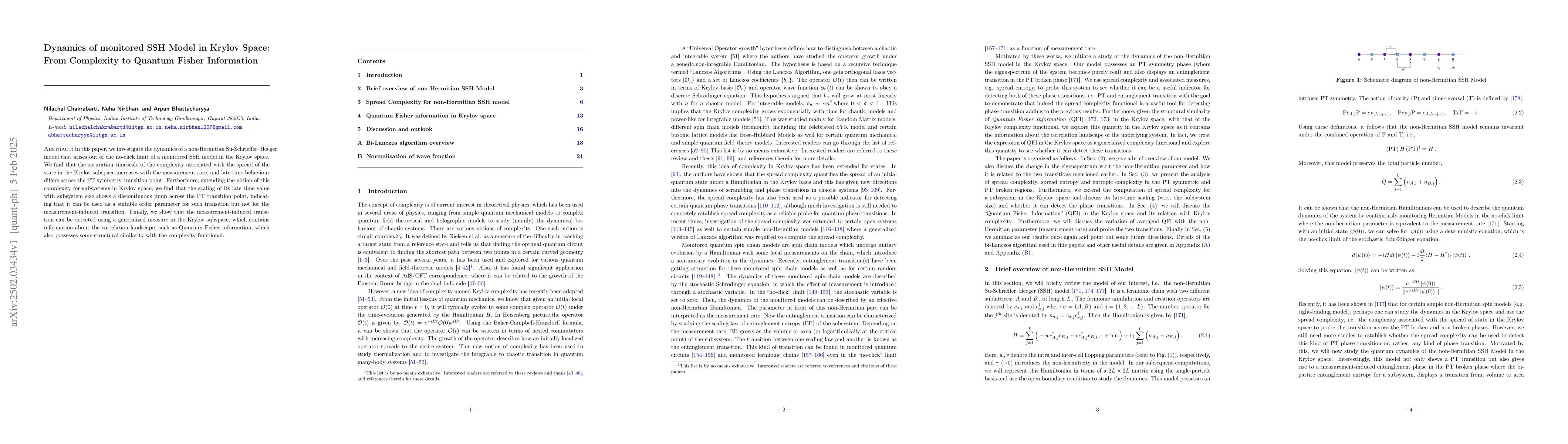 Thumbnail for Dynamics of monitored SSH Model in Krylov Space: From Complexity to
  Quantum Fisher Information