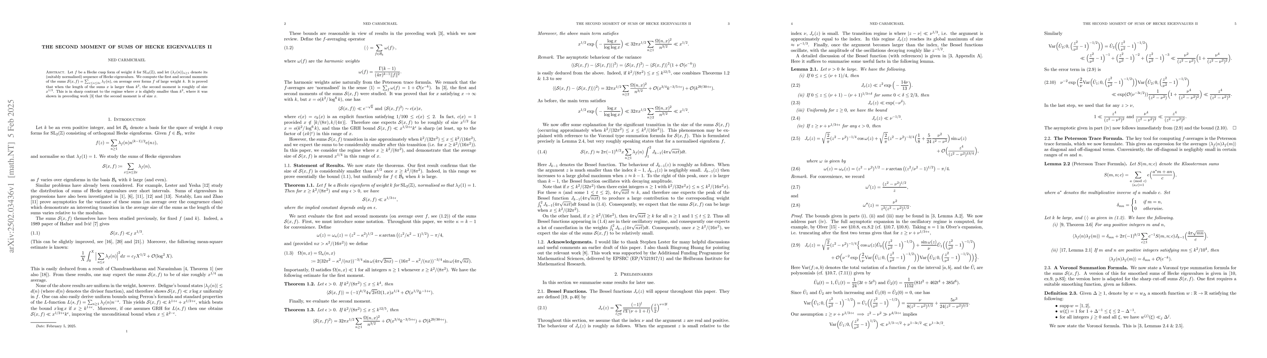 Thumbnail for The Second Moment of Sums of Hecke Eigenvalues II