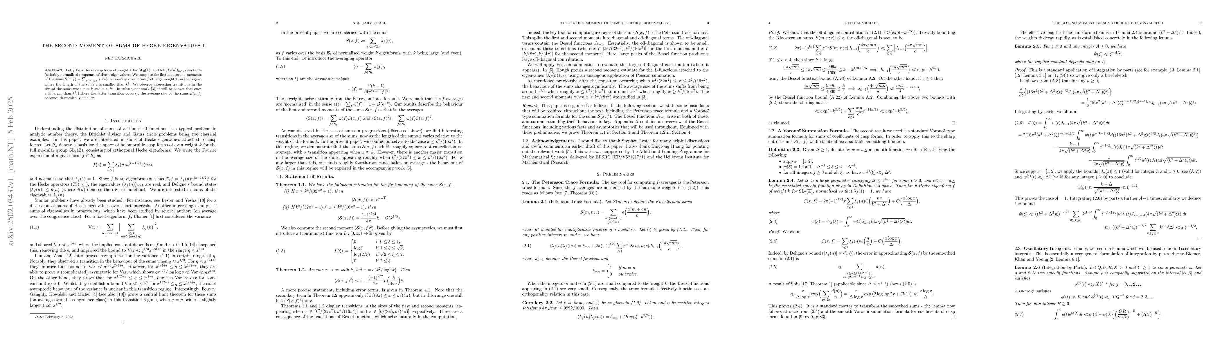 Thumbnail for The Second Moment of Sums of Hecke Eigenvalues I
